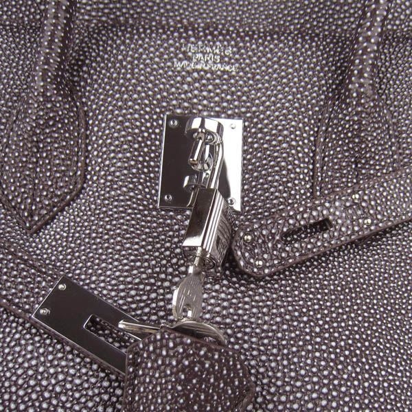 High Quality Fake Hermes Birkin 35CM Pearl Veins Leather Bag Dark Coffee 6089 - Click Image to Close